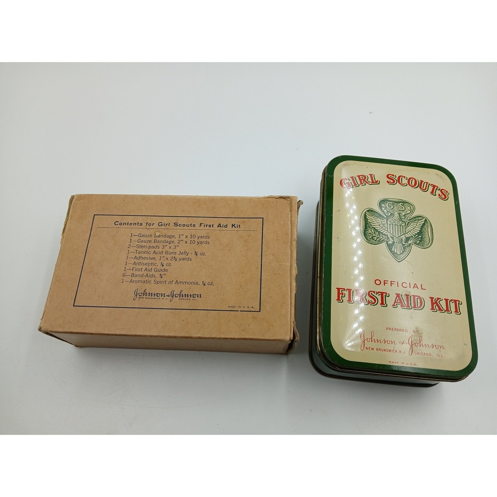 Vintage Johnson & Johnson Official Girl Scouts First Aid Kit Tin with Supply